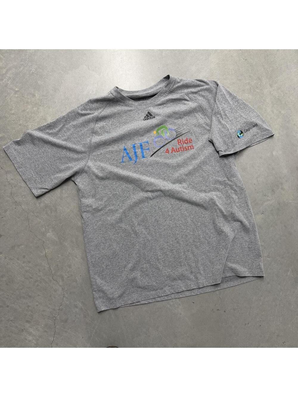 Adidas AJF Ride 4 Autism Gray Performance Athletic T Shirt Cognizant Men's XL